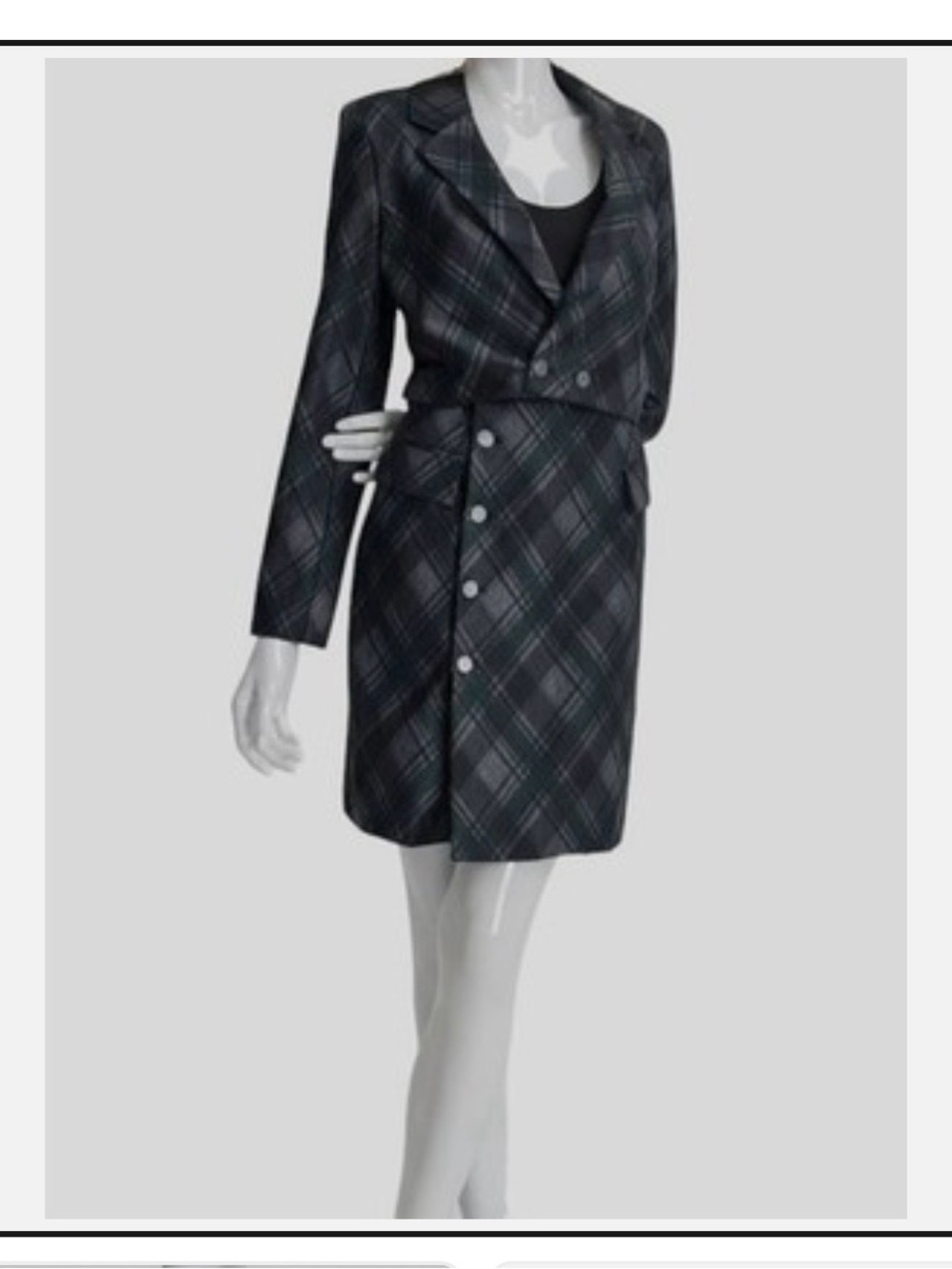 DKNY Black and Charcoal Plaid Skirt Suit